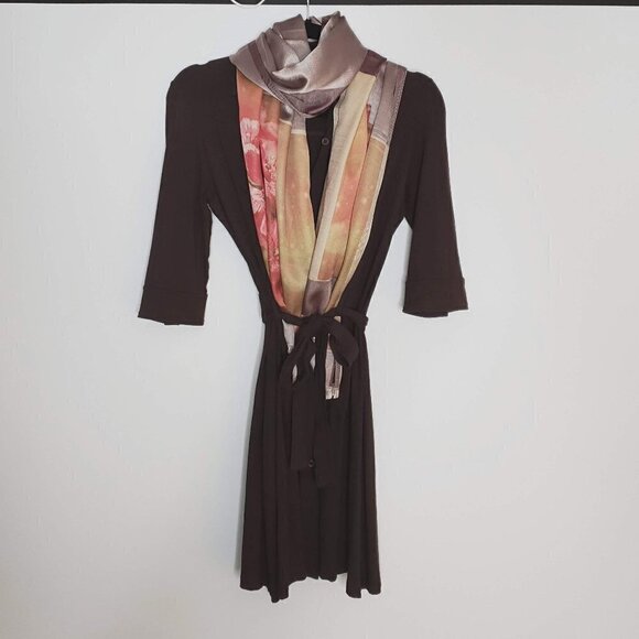 Price ⬇️ François Beauregard Brown Jersey Knit Shirt Dress 🇨🇦 Designer size 00 - Picture 4 of 13